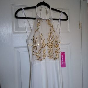 White & Gold Ladies Prom Dress